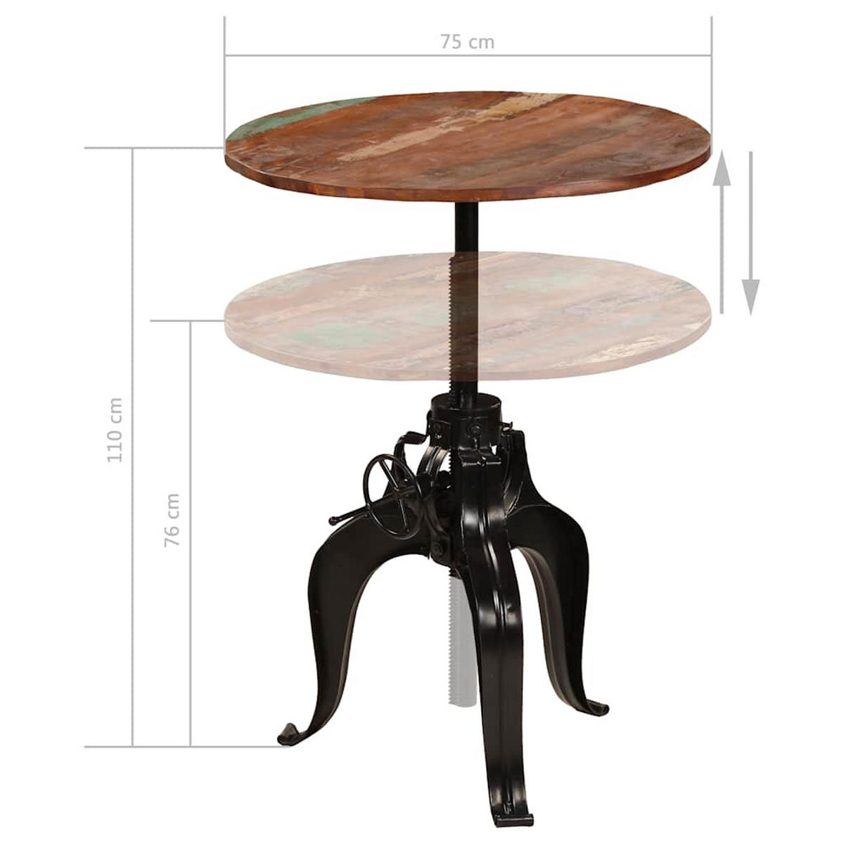 BARTISCH Altholz Massiv 75/(76-110) Cm - Braun, Holz (75/110/75cm) - vidaXL