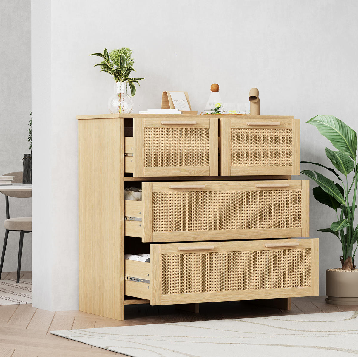 KOMODA s ladicama u izgledu ratana, 80/80/38 cm, MDF, prirodna boja - prirodne boje, drvni materijal (38/80/80cm) - Modenvie