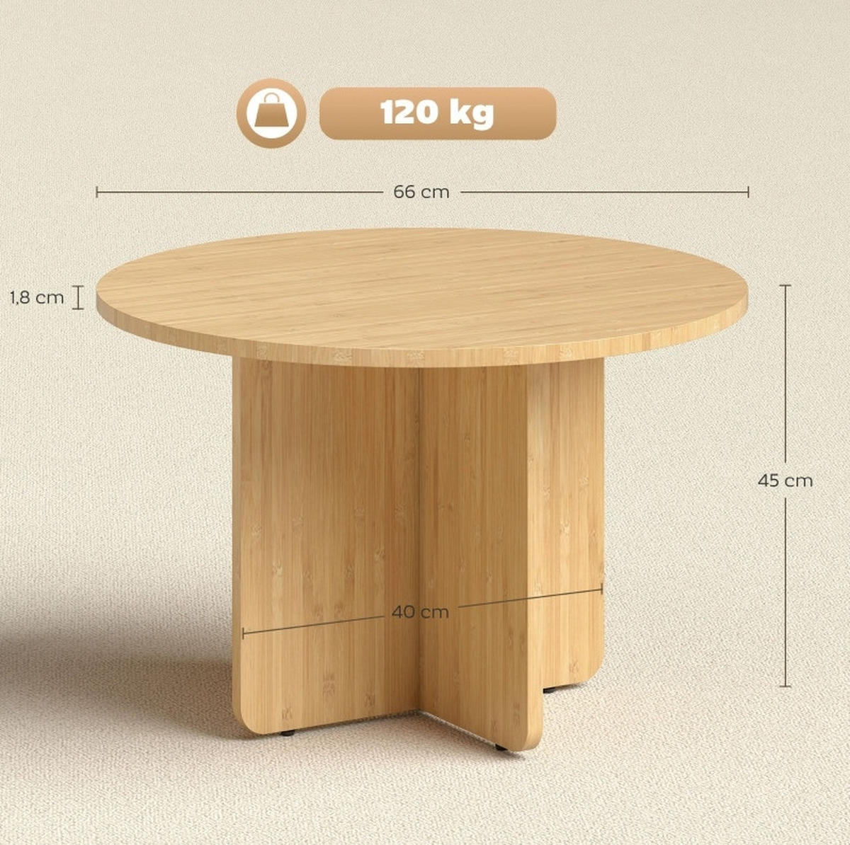 COUCHTISCH aus Bambus 66x66x45 cm in Natur mit Kreuzgestell - Naturfarben, Holzwerkstoff (66/66/45cm) - Modfu