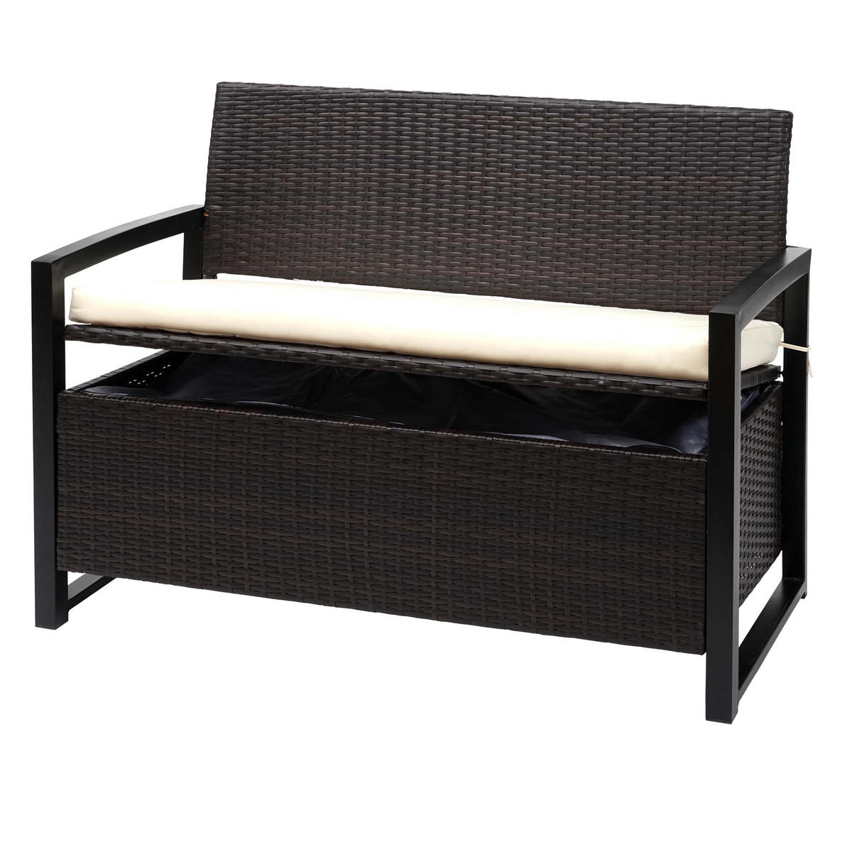 POLY-RATTAN 2ER SITZBANK Braun, Cremeweiß - Braun/Weiß, Kunststoff (117/87/57cm) - MCW
