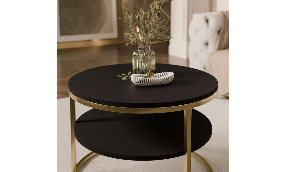 COUCHTISCH CIRI SLIM MAT Ø60/41 cm gebürstetes Gold / schwarz matt - Goldfarben/Schwarz, Holzwerkstoff/Metall (60/60/41cm) - Lookway