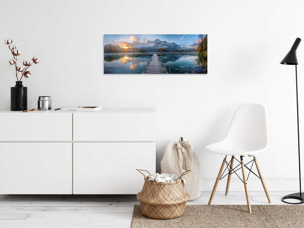 GLASBILD 80x30 cm Berge Steg Panorama - Gelb, Glas (80/30cm) - artissimo