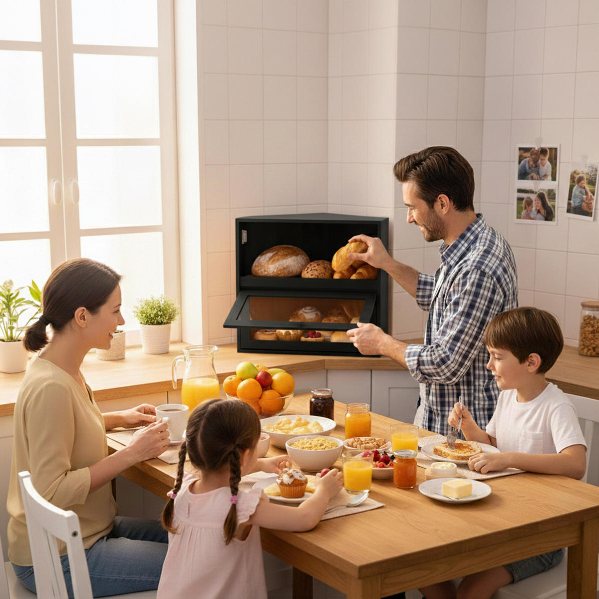 ROHOVÝ chlebník - čierna, drevo/plast (40/35/27.5cm) - Relaxdays