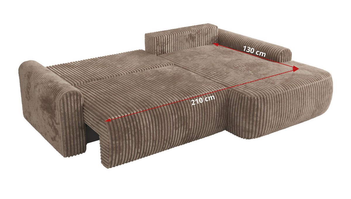 ECKSCHLAFSOFA CUBO L Braun Cord - rechts - Schwarz/Braun, Kunststoff/Textil (187/273cm) - MKS