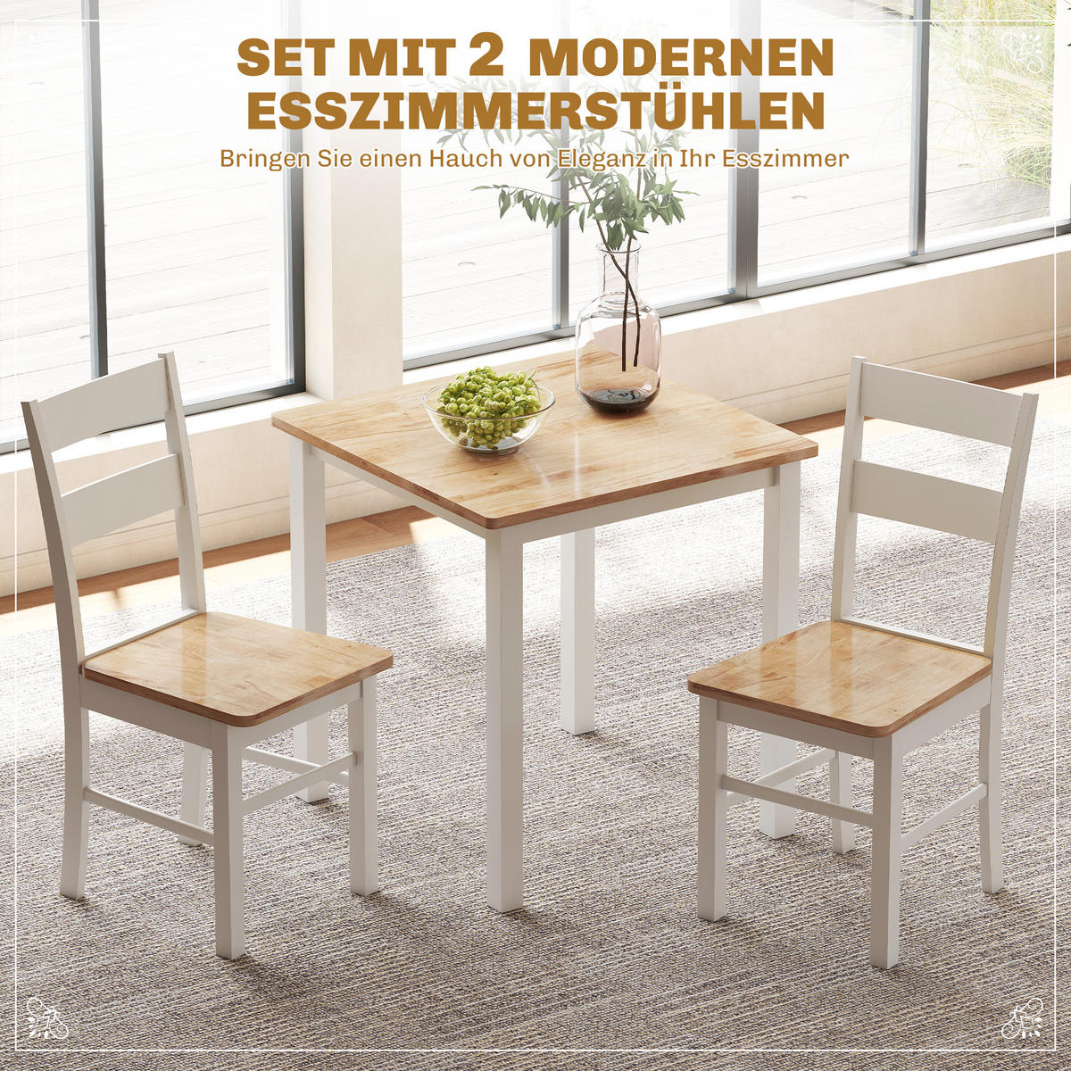 ESSTISCH 69 x 69 cm Esszimmerstühle 2er Set Küchentisch für 2-4 Personen Eiche - Eichefarben/Weiß, Holz (69/75/69cm) - HOMCOM