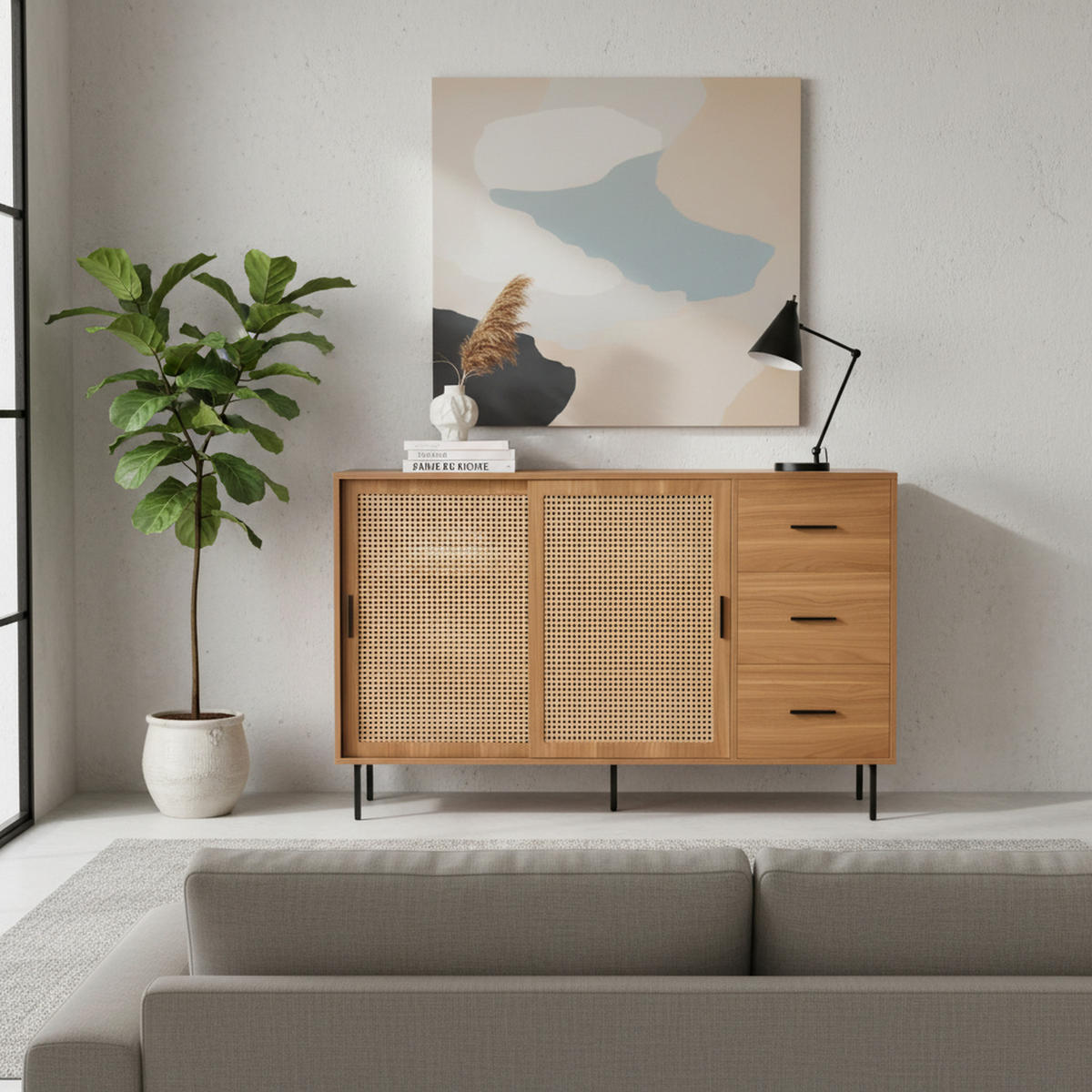 SIDEBOARD 2 Schiebetüren, 3 Schubladen, verstellbare Regale Wohnzimmer & Esszimmer Aufbewahrung - Braun, Holzwerkstoff (140/91/37cm) - Urban Meuble