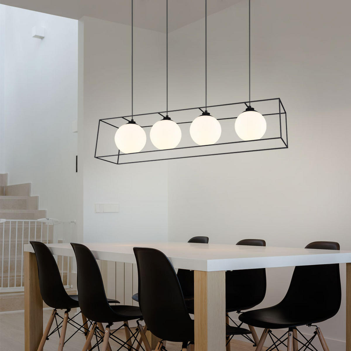 HÄNGELEUCHTE Metall Glas schwarz 4-flammig - Schwarz, Glas (100/20/150cm)