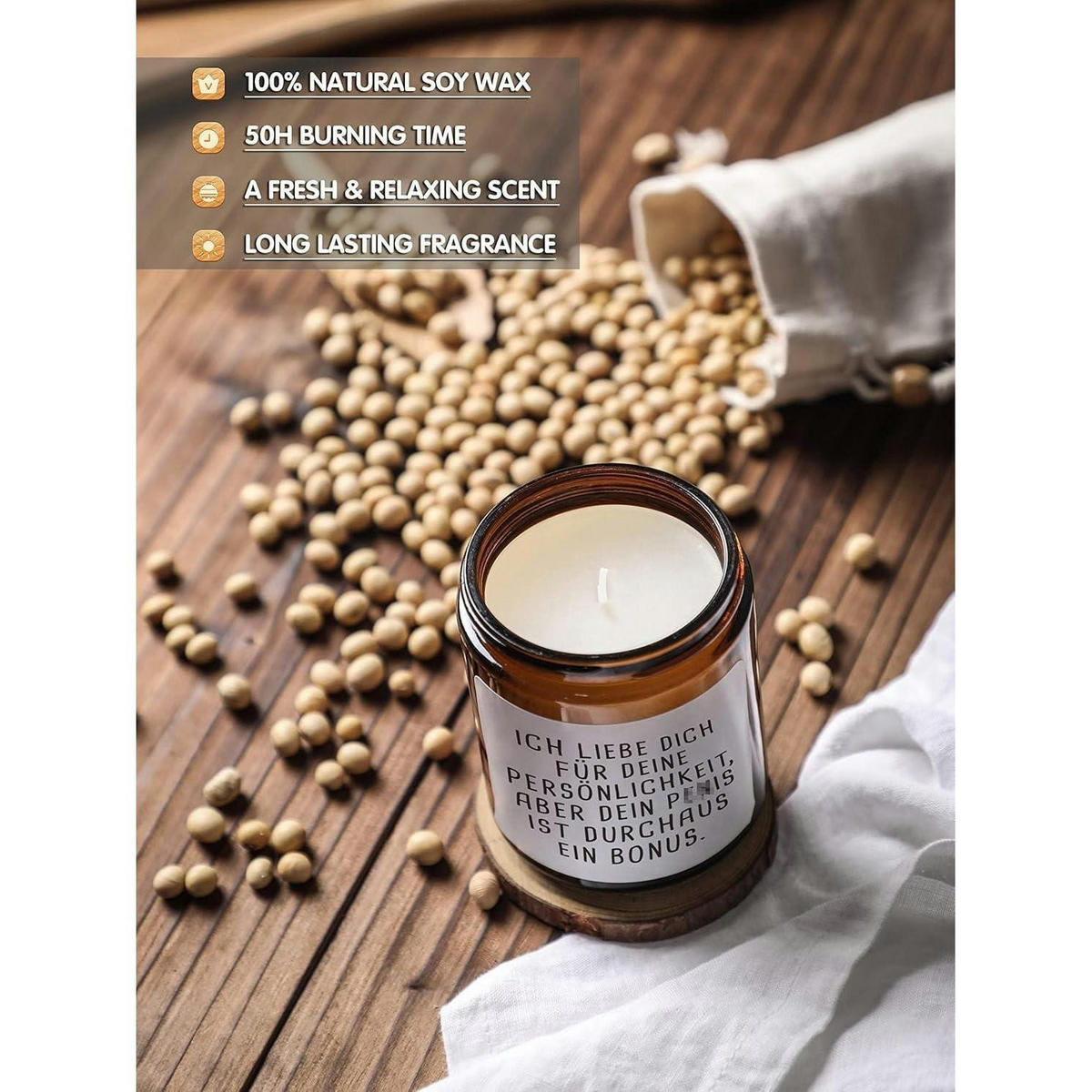 DUFTKERZE Teakholz Maskulin 100% Sojawachs Geschenkbox - Braun, Paraffin (14.4cm)