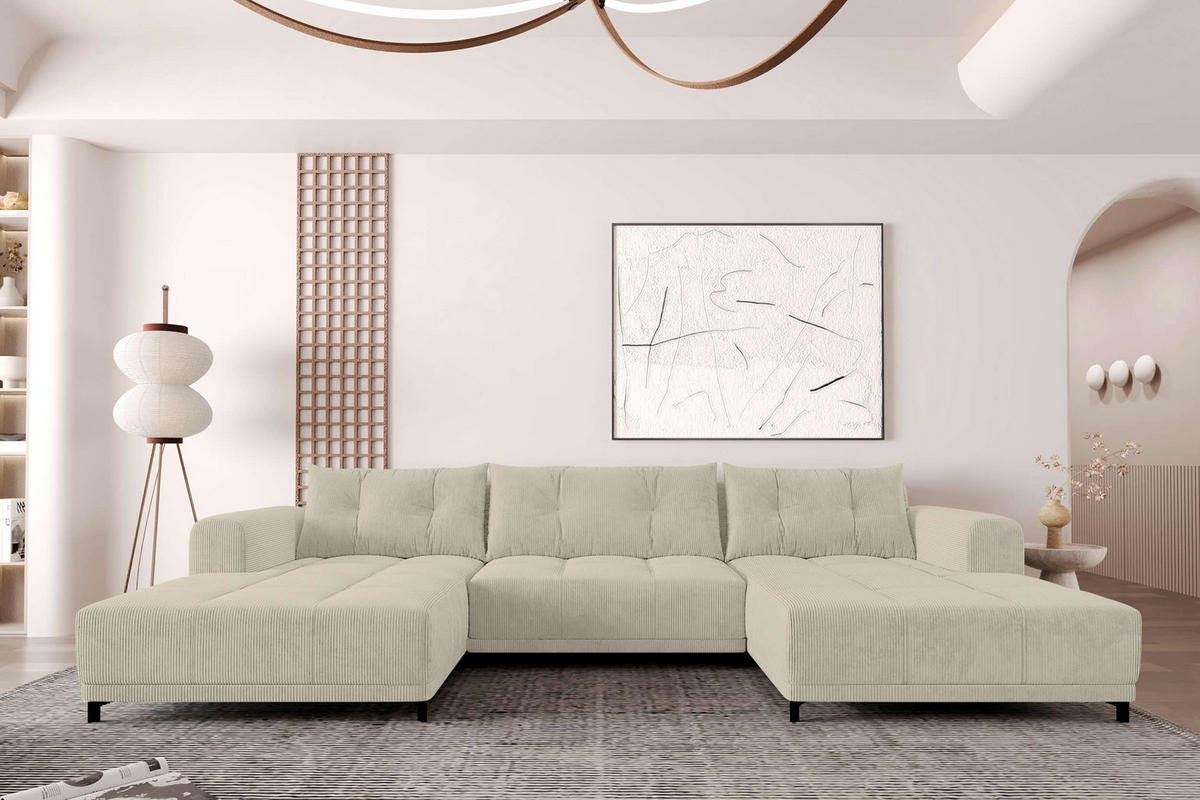 WOHNLANDSCHAFT Massimo Cordstoff Graphitfarben inkl. Schlaffunktion - Graphitfarben/Schwarz, Textil/Metall (356/94/181cm) - 99rooms