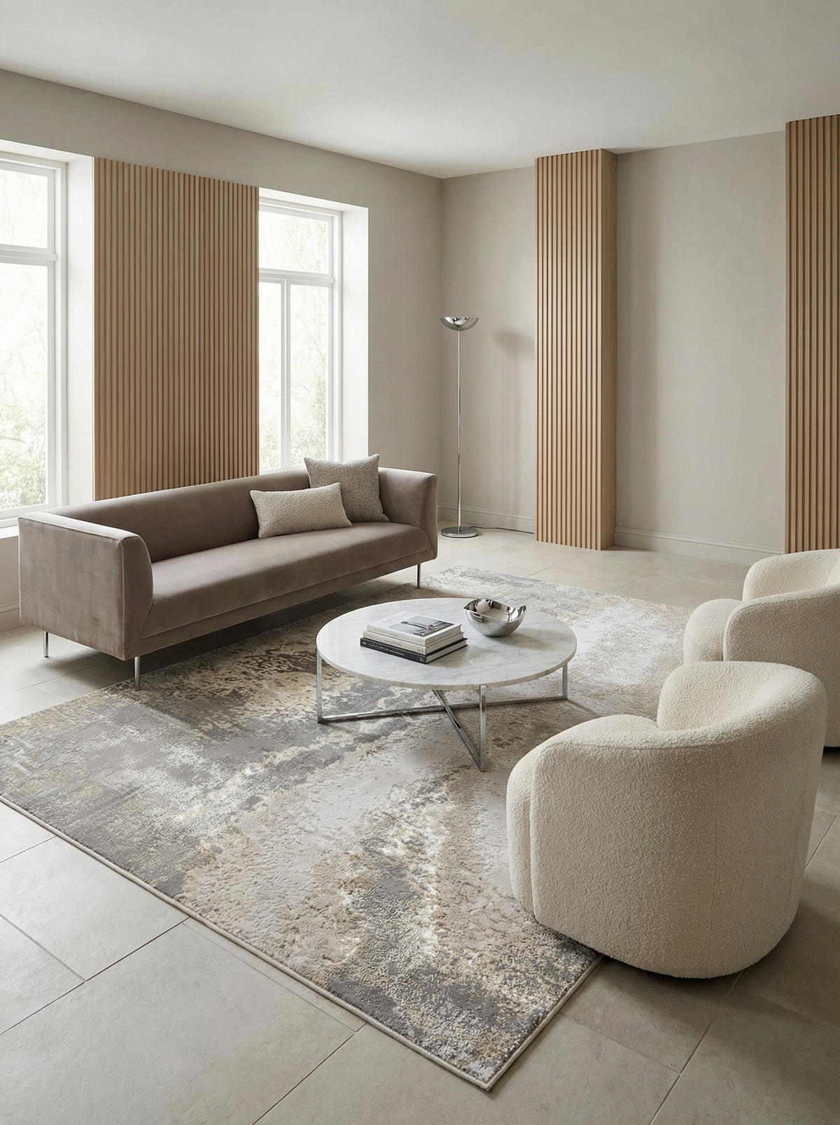 TEPPICH Velours abstrakt Marmoroptik hochglänzend pflegeleicht COMO-Colico, Silbergrau 160x230 cm - Silberfarben, Textil (160/230cm) - KADIMA DESIGN