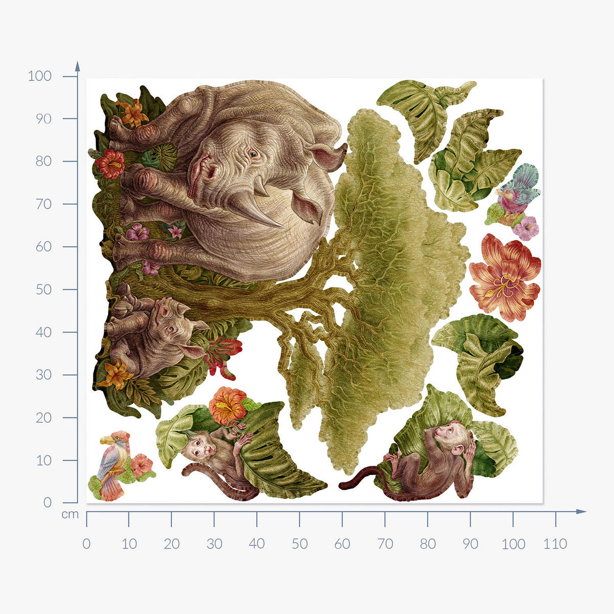 WANDAUFKLEBER 100x108cm - Wildtiersafari - Multicolor, Kunststoff (100/108/0.1cm) - Wallfluent