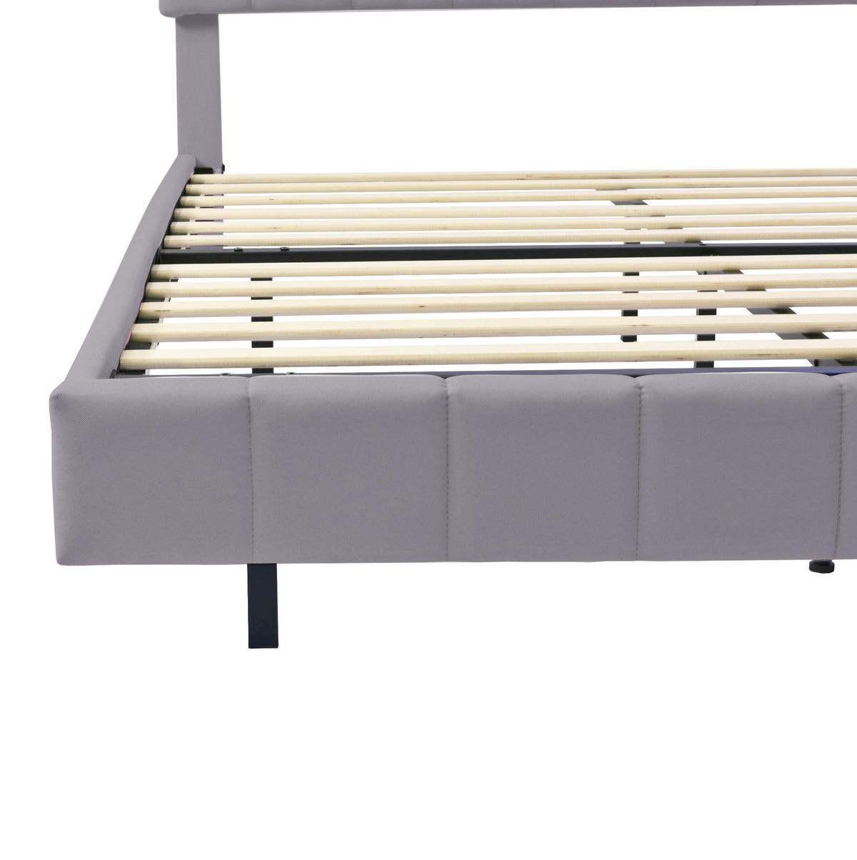 ČALÚNENÁ posteľ 140/200 cm s LED osvetlením a skrytými nohami, moderný vzhľad a priedušný poťah, Sivá - sivá, textil (140/200cm) - Redom
