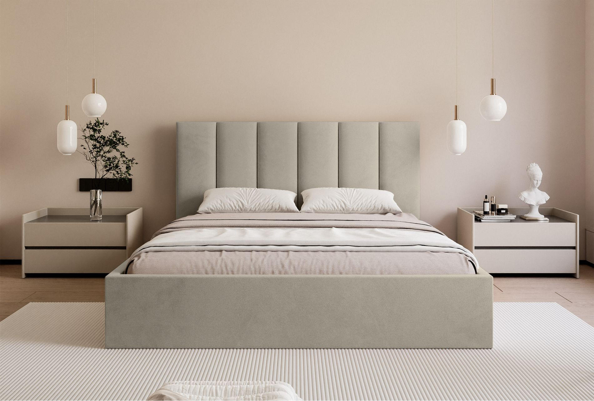 POLSTERBETT Masego Hellbeige, Velours, 180x200 cm - Ecru, Textil (180/200cm) - Selsey