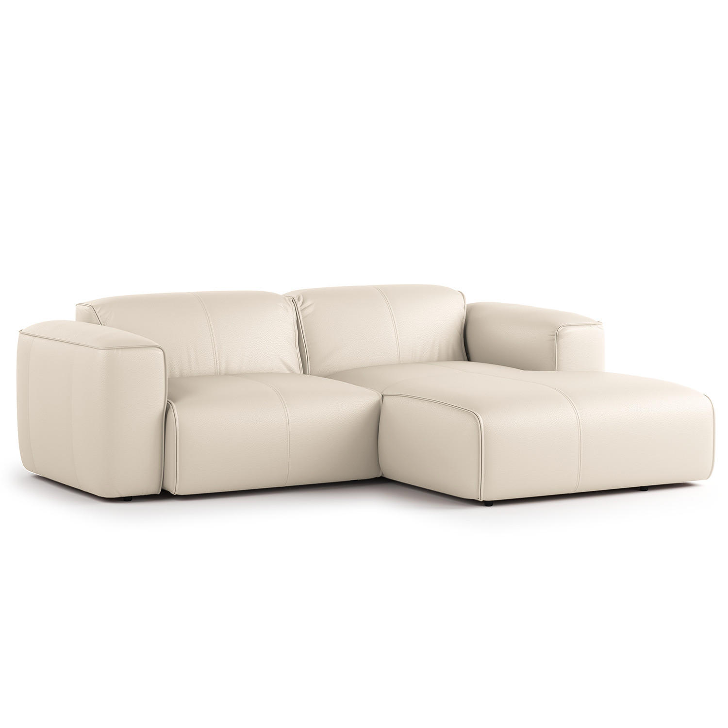 ECKSOFA mit XL-Longchair - Hellgrau/Schwarz, Leder/Kunststoff (260/171cm) - home24