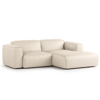 ECKSOFA mit XL-Longchair - Hellgrau/Schwarz, Leder/Kunststoff (260/171cm) - home24