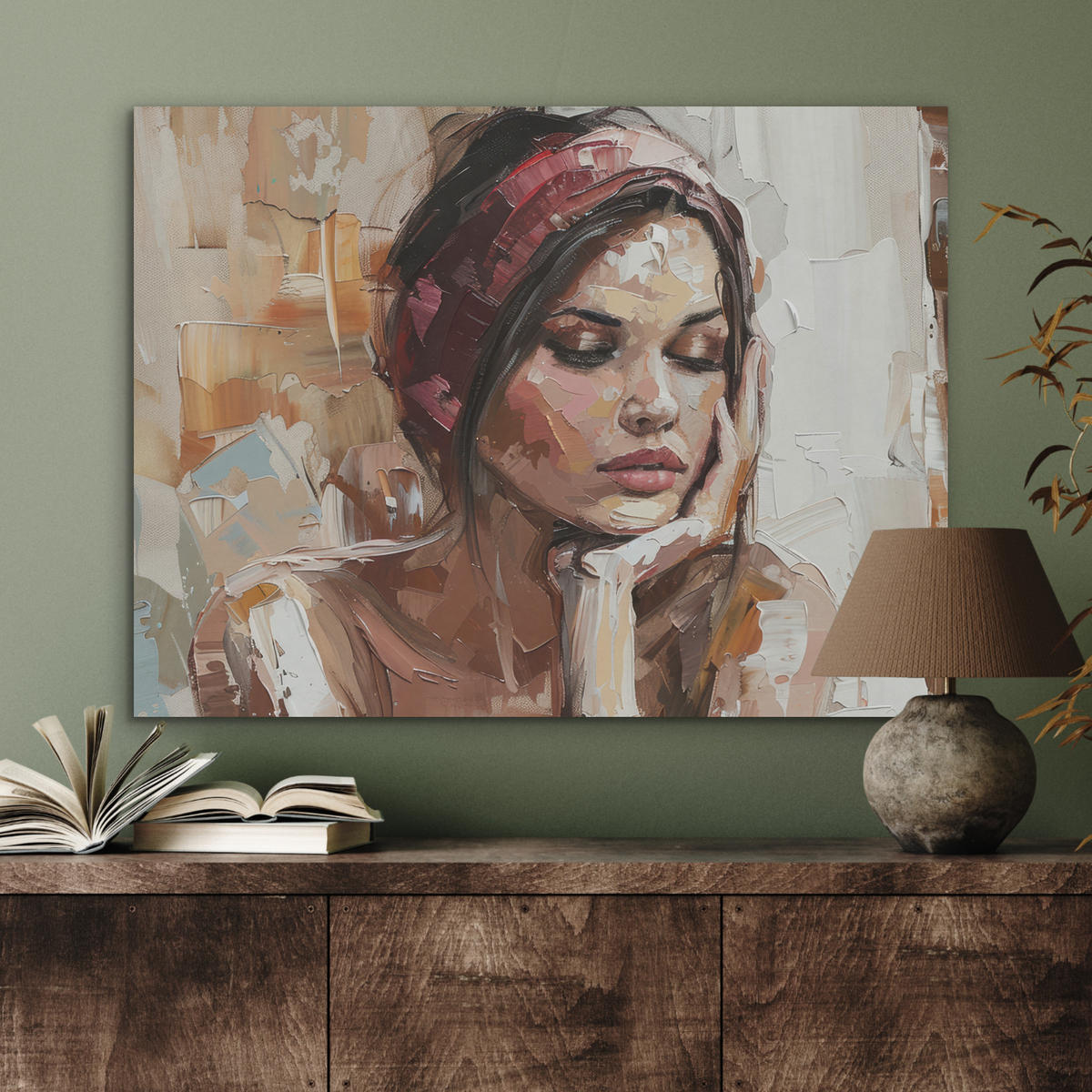 AKUSTIKPANEEL Frau - Porträt - Modern 80x60 cm - Altrosa, Textil (80/0.9/60cm) - MuchoWow