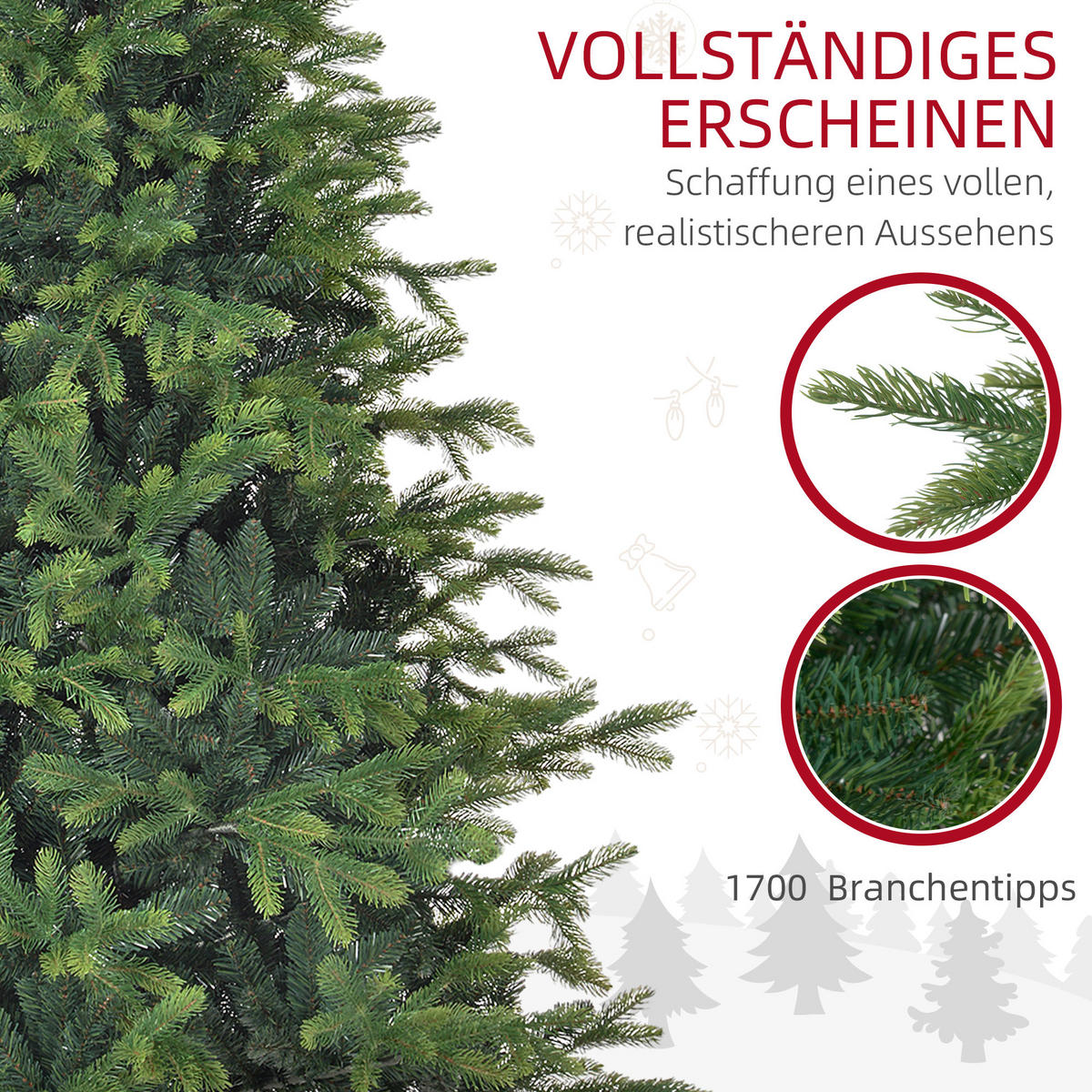 KÜNSTLICHER Weihnachtsbaum, 183 cm Christbaum mit 1700 Spitzen für Weihnachten - Grün, Kunststoff (183cm) - HOMCOM