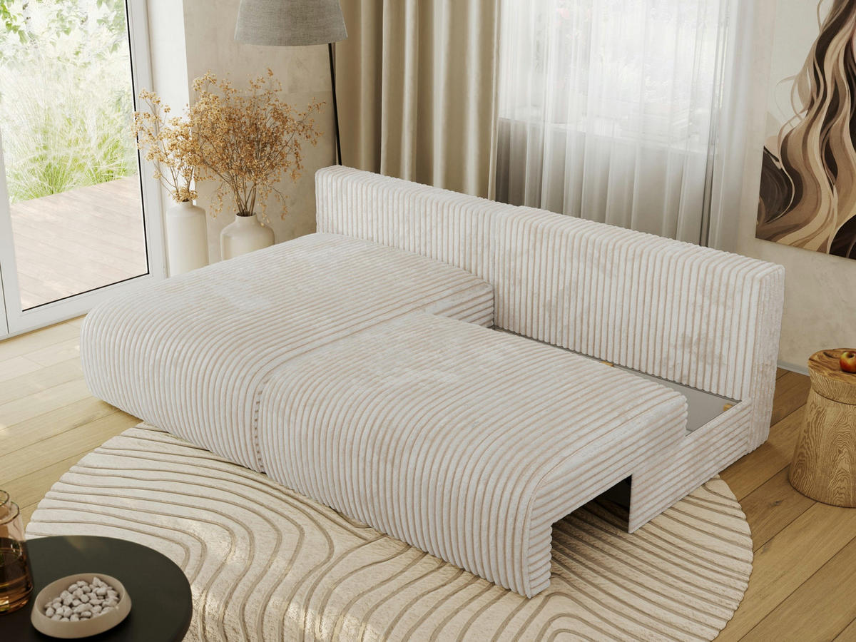 ECKSCHLAFSOFA VIVO L Creme Cord - links - Creme/Schwarz, Kunststoff/Textil (223/150cm) - MKS