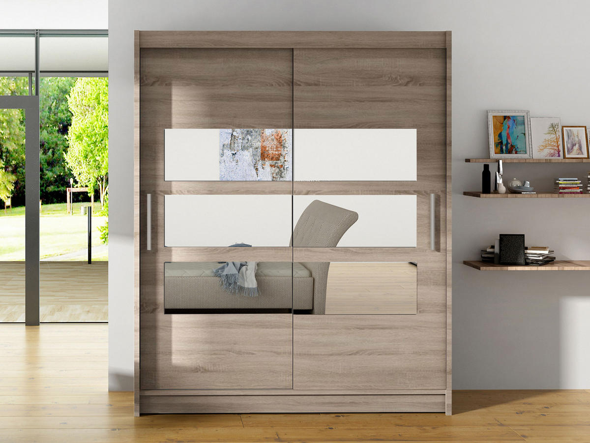 SCHWEBETÜRENSCHRANK Westa VII - Silberfarben/Trüffeleichefarben, Holzwerkstoff/Metall (150/200/58cm) - MIRJAN24