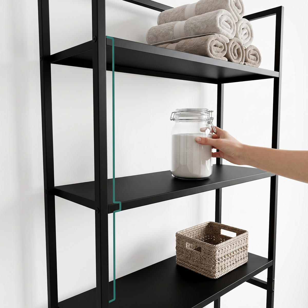 WASCHMASCHINENREGAL Schwarz 3 Ablagen MDF Metall - Schwarz, Holzwerkstoff/Metall (65/157/28cm) - Relaxdays