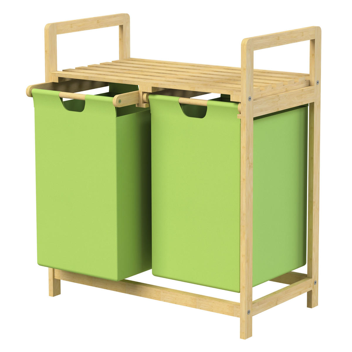 WÄSCHEKORB Bambus Grün - Olivgrün, Holz (33/73/63cm)