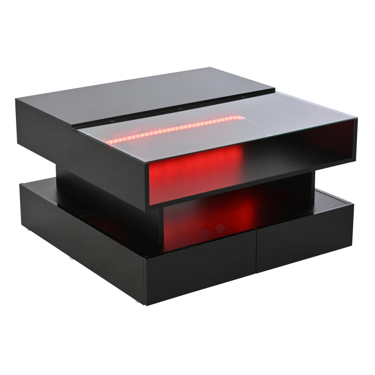 COUCHTISCH aus Spanplatte 80x80x45 cm in Schwarz mit LED & Hubfunktion - Schwarz, Holzwerkstoff (80/80/45cm) - Modfu