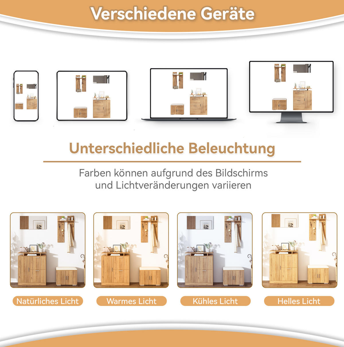 FLUR-GARDEROBEN-SET 140/35/133 cm aus Spanplatte mit Spiegel und gepolsterter Schuhbank Natur - Naturfarben, Holzwerkstoff (140/133/35cm) - Modenvie