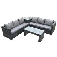 GARTENTISCHGRUPPE Polyrattan 6-Sitzer - Dunkelgrau/Grau, Glas/Kunststoff - Fimous