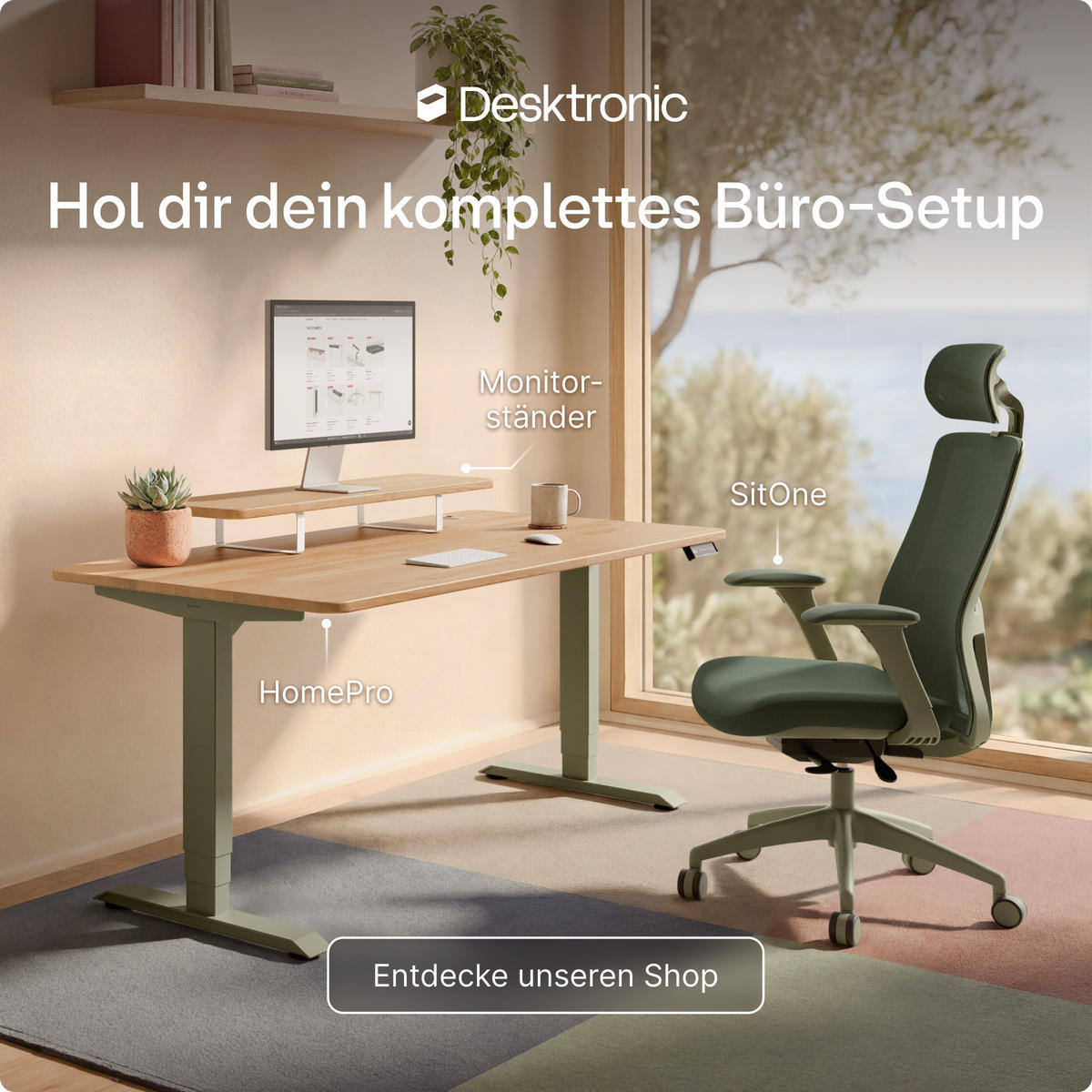BÜROSTUHL Verstellbarer Ergonomischer SitOne Grün 4-Dimensional Armlehne, Integrierte 4-Wege-Lendenwirbelstütze - Grün, Kunststoff (60/125/68cm) - Desktronic