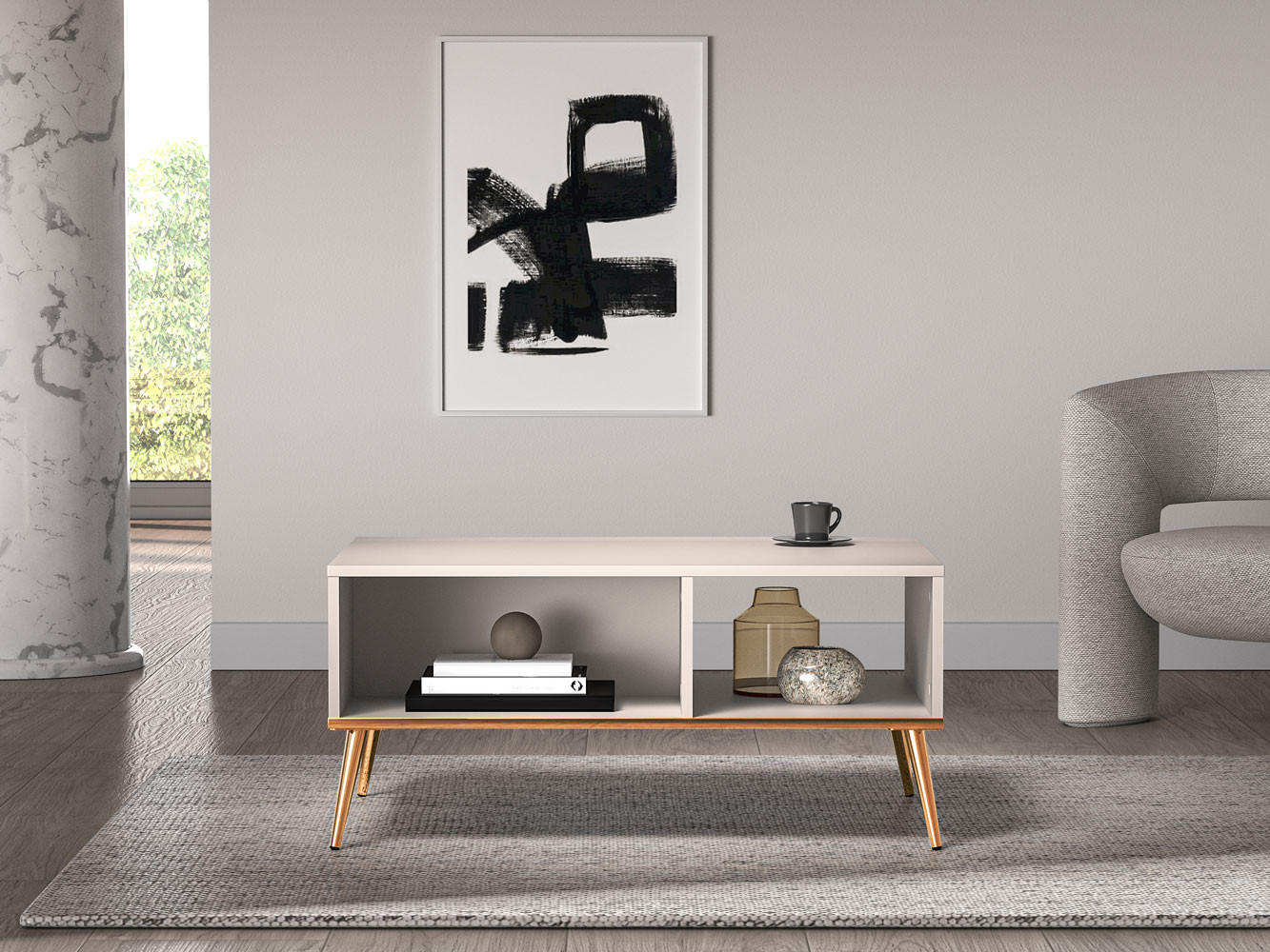 COUCHTISCH Selgin Kaschmir / Gold 90 / 60 / 42cm - Goldfarben/Creme, Holz/Holzwerkstoff (60/90/42cm) - Feldmann-Wohnen