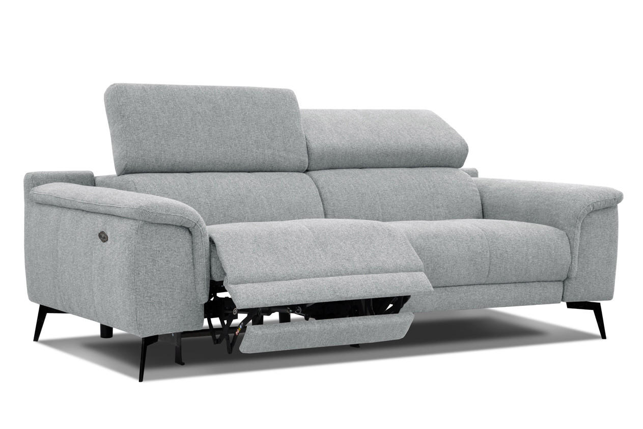 RELAXSOFA FIERO 3-Sitzer mit 1 Relaxfunktion, silberfarben - Silberfarben/Schwarz, Holzwerkstoff/Textil (212/82/103cm) - Courtois Laville