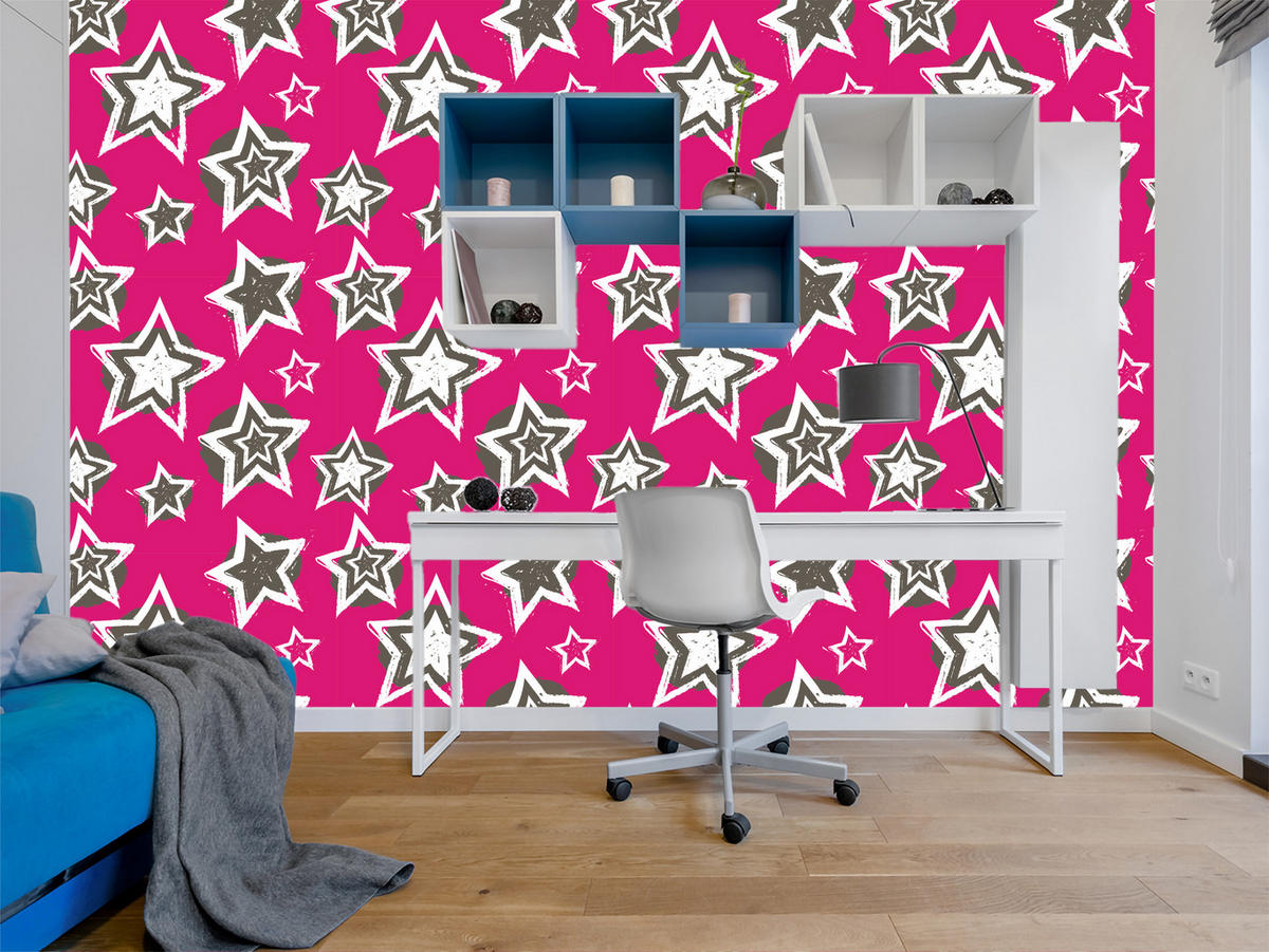 VLIESTAPETE Rock-Sterne im Comic-Stil – Pink, Schwarz, Weiß – 50x1000 cm - Pink/Schwarz, Papier (50/1000cm) - Muralo