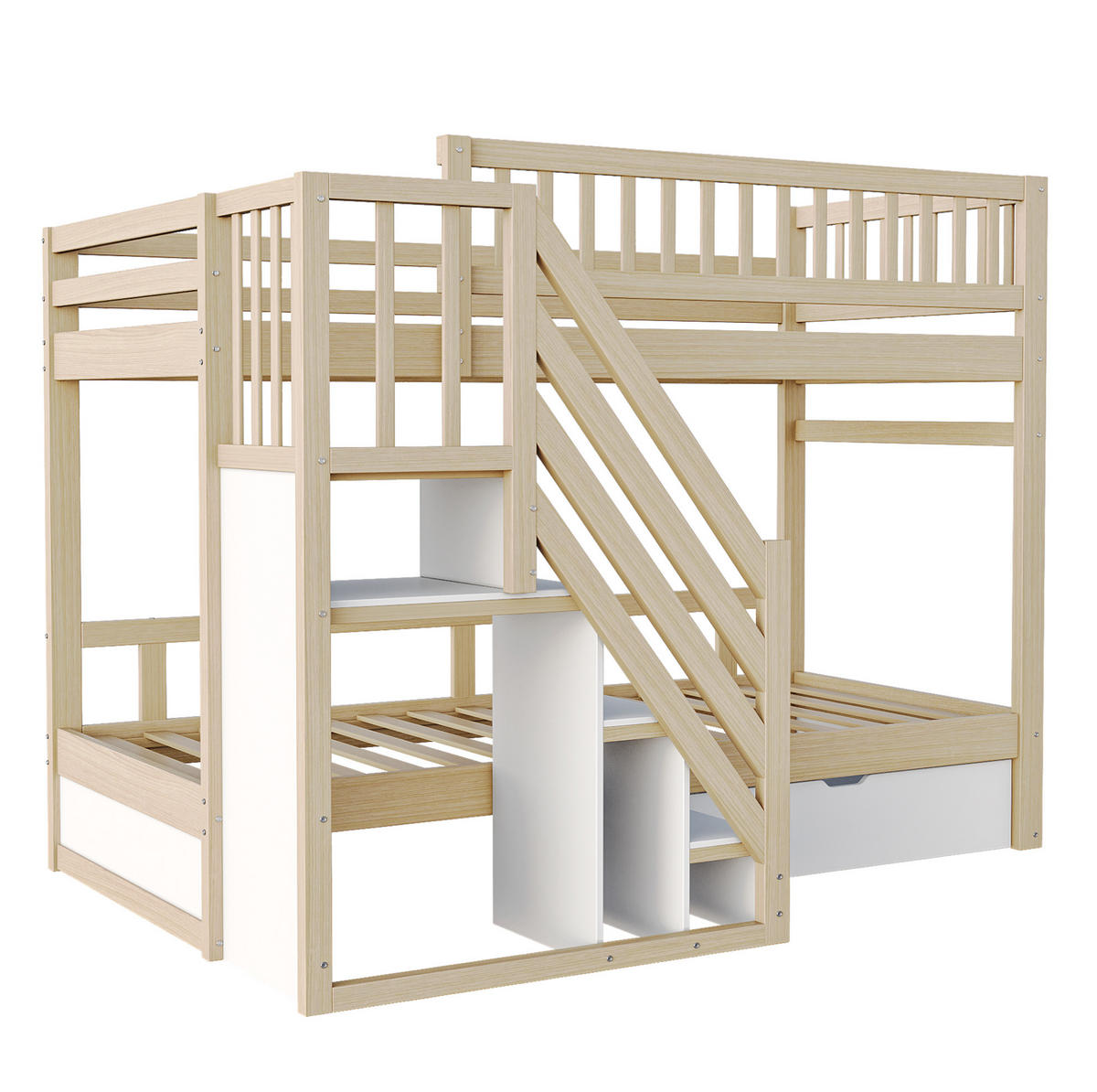ETAGENBETT mit Stauraum 90x200 cm Massivholz Weiß und Naturholz - Wengefarben, Holzwerkstoff (90/200cm) - Beauniv