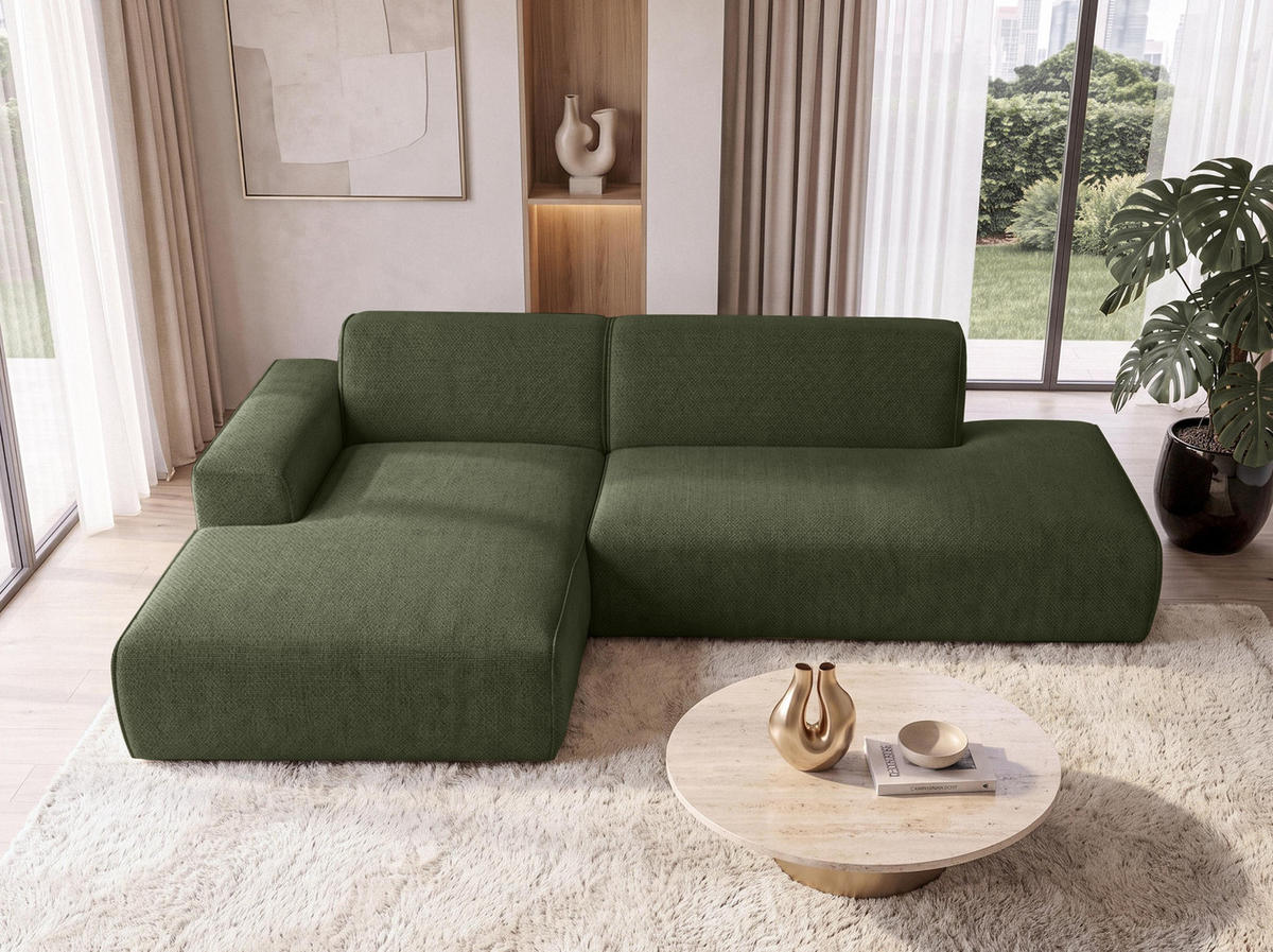 ECKSOFA L Form Didim Duo Grün 288/162/80 cm – stilvolle kleine Eckcouch Links - Schwarz/Grün, Kunststoff/Textil (288/162cm) - AX Living