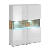 VITRÍNA Jules Bílá a dřevo - bílá, kompozitní dřevo (122/152/39cm) - Petits-meubles