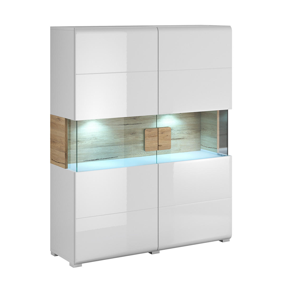 VITRÍNA Jules Bílá a dřevo - bílá, kompozitní dřevo (122/152/39cm) - Petits-meubles