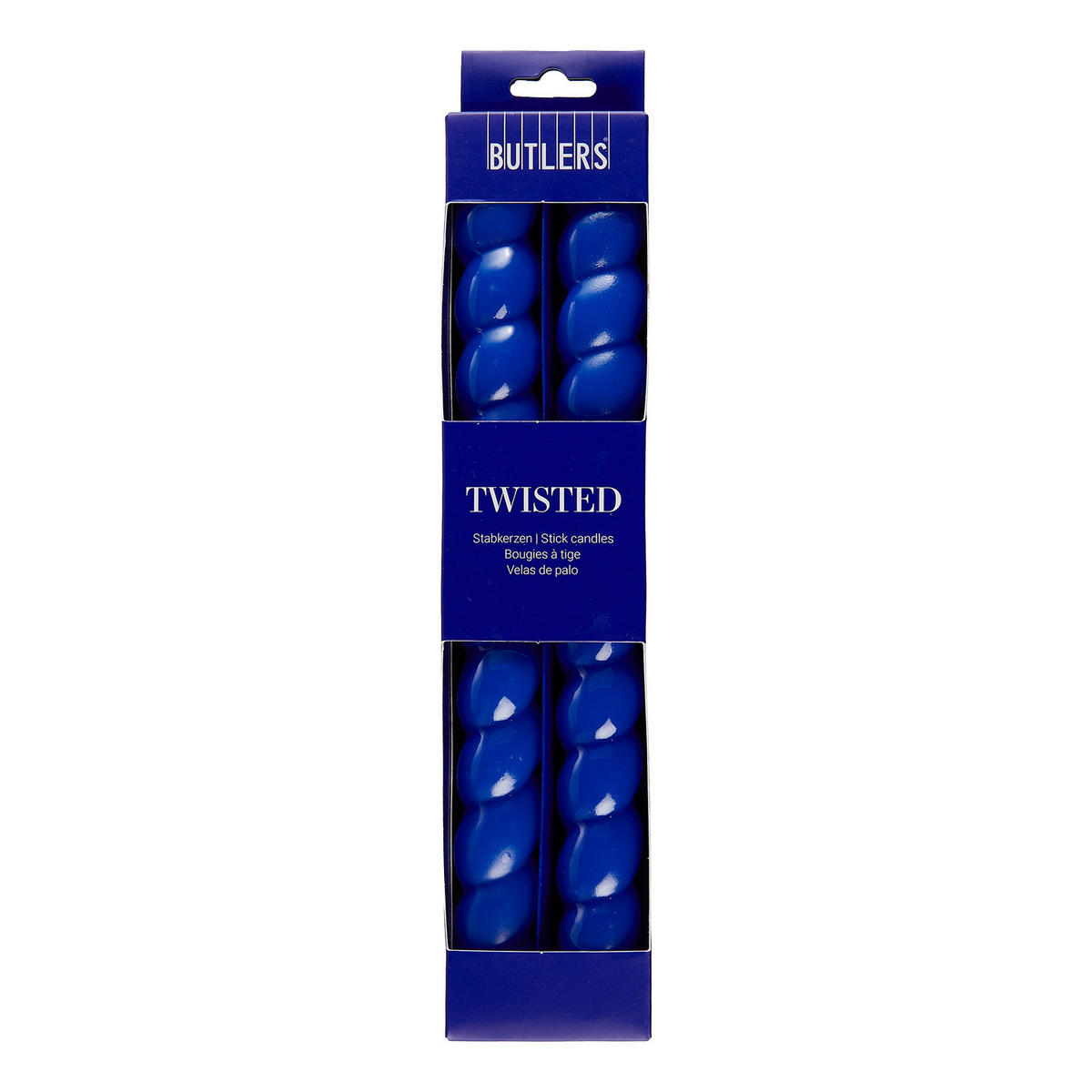 STABKERZE (2er-Set) Twisted - Blau, Paraffin (2/25/2cm) - Butlers