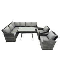 SITZGRUPPE mit Ecksofa,2 Stuhl Polyrattan Dunkelgrau 8-Sitzer - Dunkelgrau/Grau, Glas/Kunststoff - Fimous