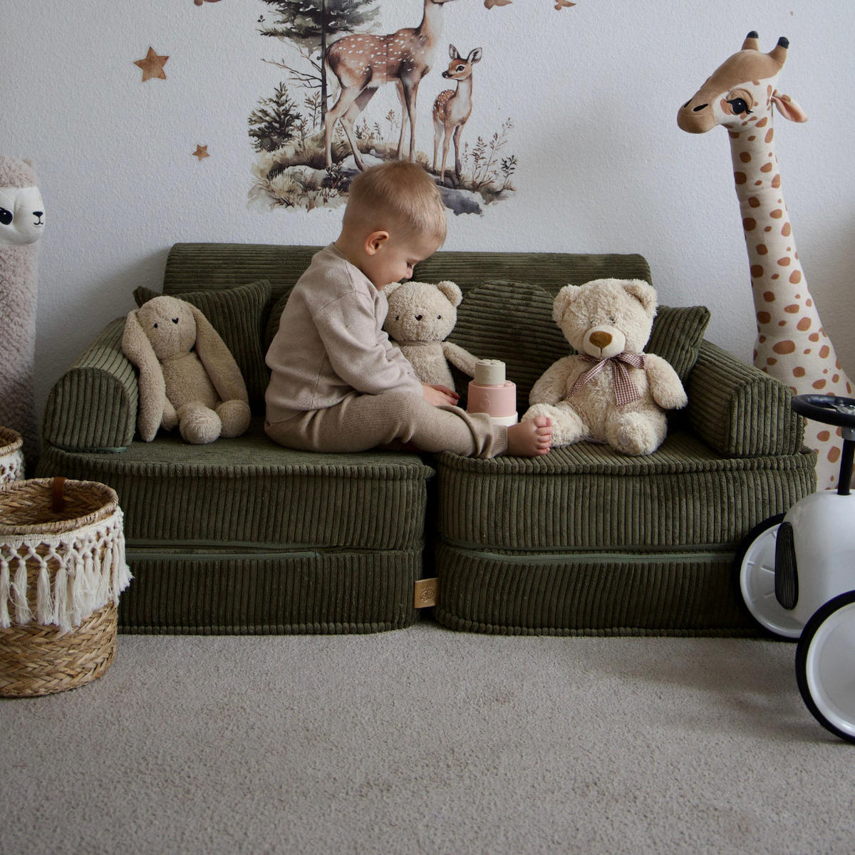 KINDERSOFA AESTHETIC 120 cm Cord Khaki 10 Stk - Grün, Textil (60/12.5/120cm) - MeowBaby