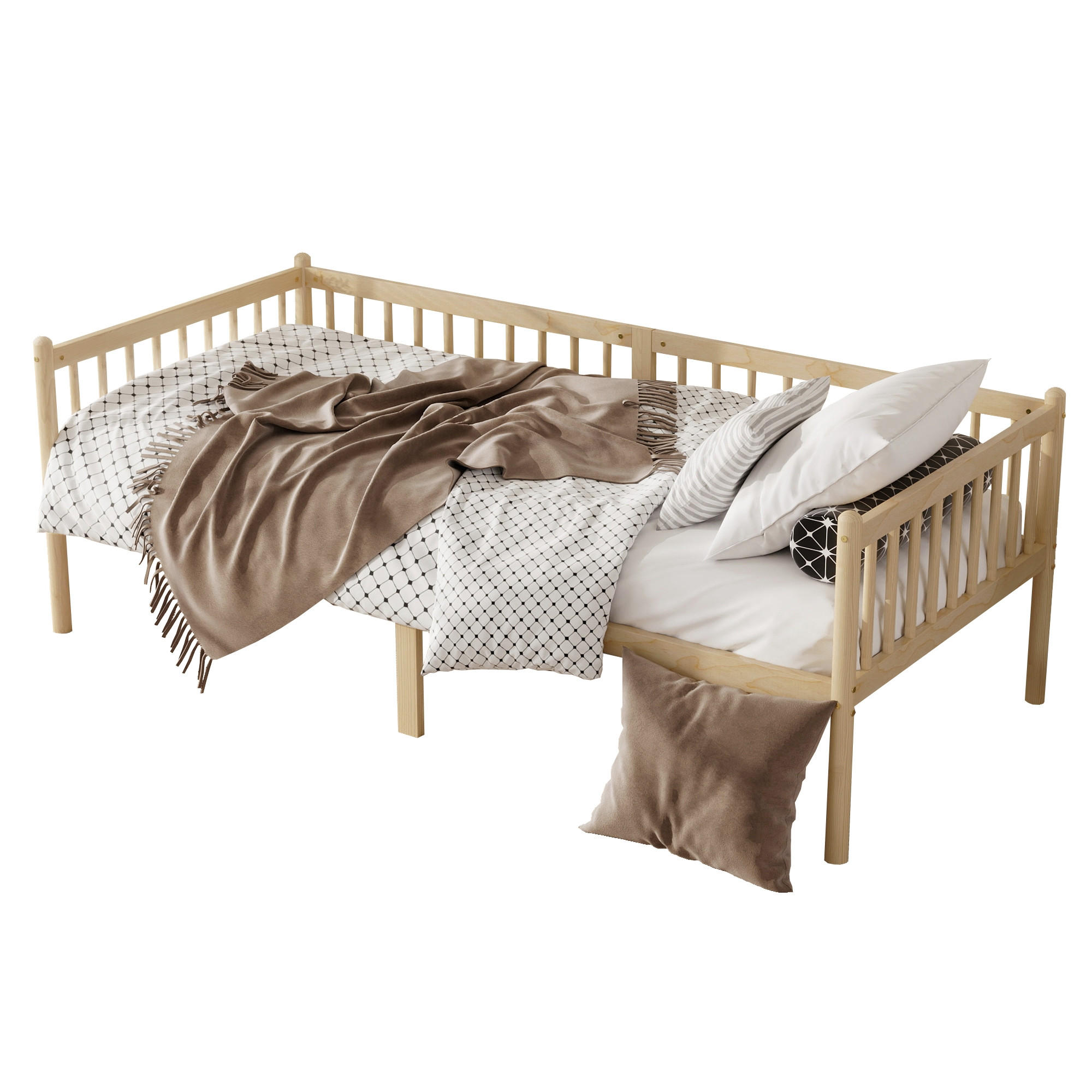TAGESBETT 90x200 cm Massivholz, Einzelbett mit Lattenrost, Natur - Naturfarben, Holz/Holzwerkstoff (90/200cm) - LVHOM