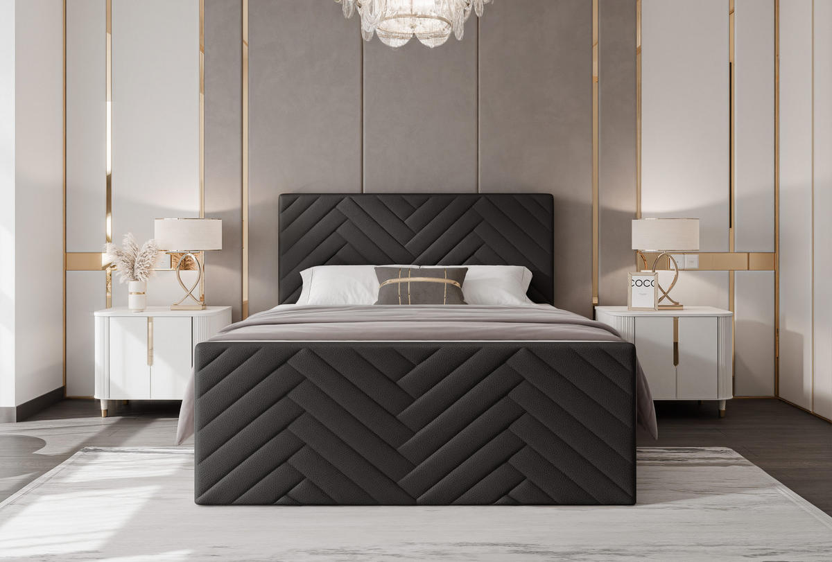 BOXBETT NEREA PLUS 200/200 cm mit Matratze und Topper, Schwarz - Schwarz, Holzwerkstoff/Textil (200/200cm) - Idohome