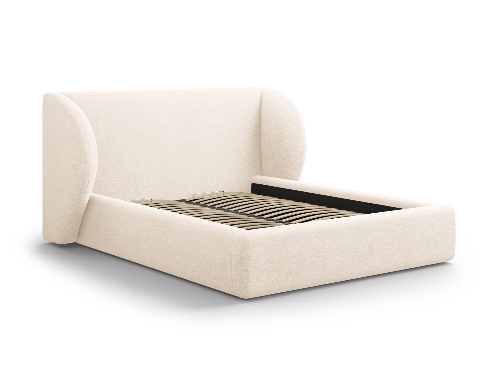 BETT mit Bettkasten und Kopfteil Miley aus Chenille-Stoff leichtes beige 140x200cm - Creme, Textil (140/200cm) - Micadoni