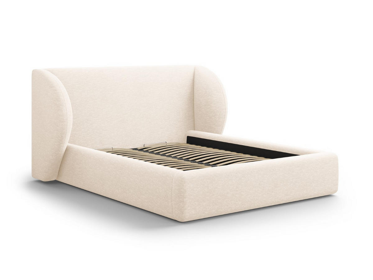 BETT mit Bettkasten und Kopfteil Miley aus Chenille-Stoff leichtes beige 140x200cm - Creme, Textil (140/200cm) - Micadoni