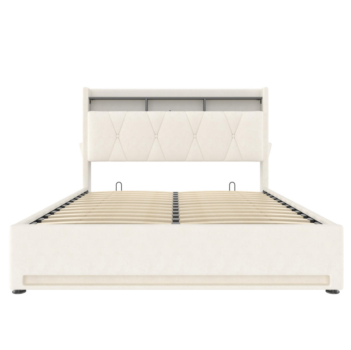 ČALOUNĚNÁ postel 140/200 cm se sametem, LED osvětlením, USB-C a úložným prostorem, Béžová - béžová, textil (140/200cm) - Redom