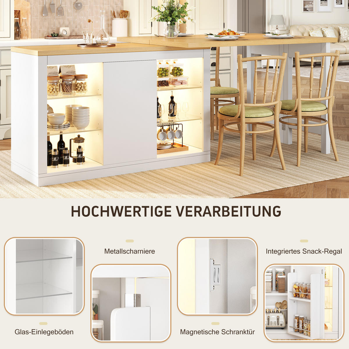 ESSTISCH Ausziehbar 120–197cm 360° RGB LED Stauraum - Weiß, Holzwerkstoff (40/120/72cm) - FLIEKS