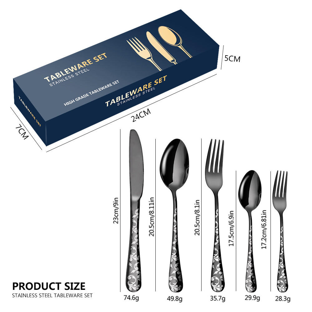 BESTECK-SET, 20 Stück, 5 Sorten - Schwarz, Metall