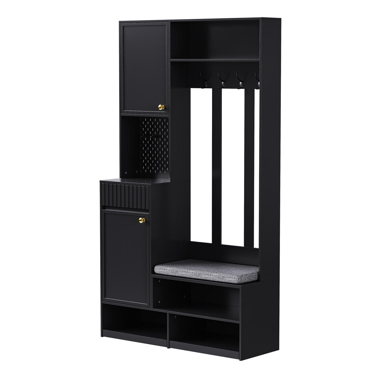 GARDEROBEN-SET 100 cm in Schwarz 6-in-1 Flurgarderobe - Schwarz, Holzwerkstoff (100/180/35cm) - Urban Meuble