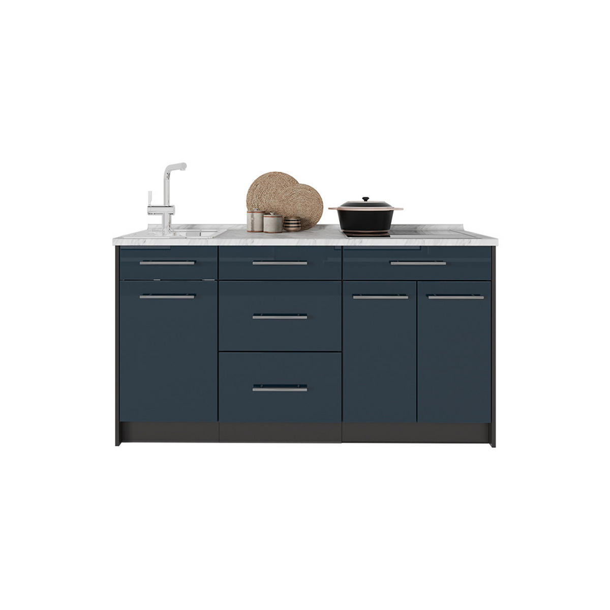 KUCHYNSKÝ BLOK Fame-Line, Tmavo modrá vysoký lesk, 150 cm, AP Antracit - tmavomodrá/antracitová, kompozitné drevo (150/82/60cm) - Vicco