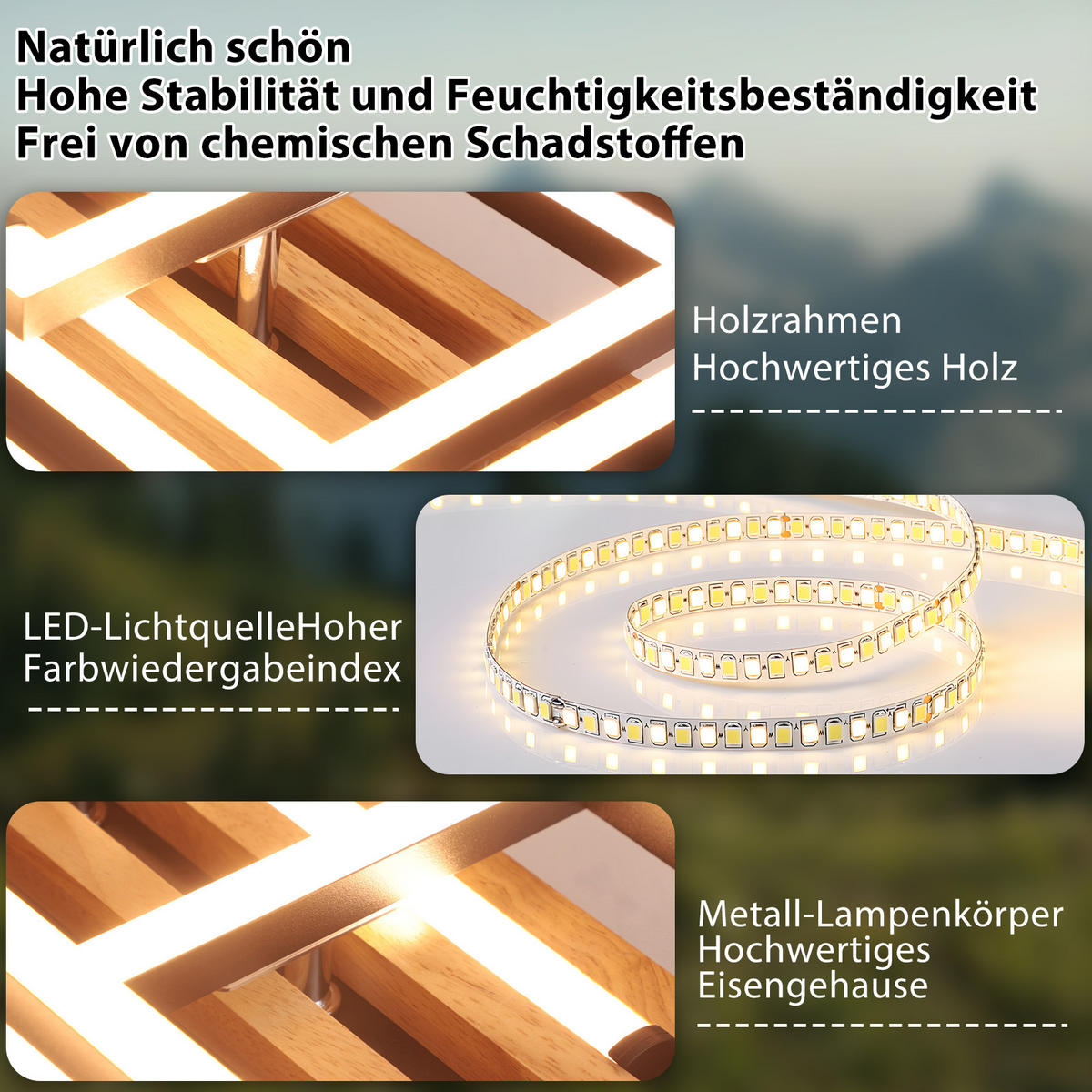 LED DECKENLEUCHTE Jrelis 37.8/20/8.8 cm - Schwarz, Holz/Metall (37.8/20/8.8cm) - ZMH