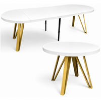 ESSTISCH rund ausziehbar 100/300/76 cm, Weiß, 54 cm Tischplatte + Industrial Metallgestell Gold - Goldfarben/Weiß, Holzwerkstoff/Metall (100/300/76cm) - Damale Möbel